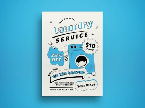 Blue Flat Design Laundry Services Flyer Layout