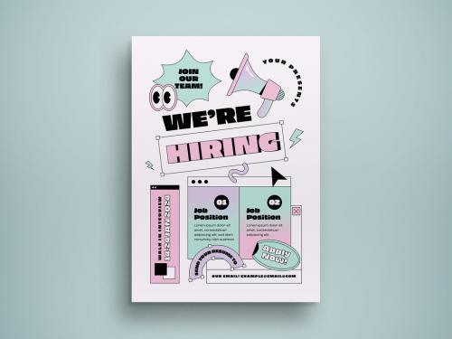 Sweet Pink Cyan Flat Design We'Re Hiring Flyer Layout