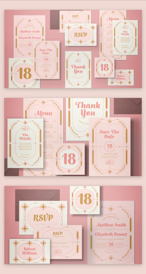 Pink Modern Wedding Invitation Set Layout