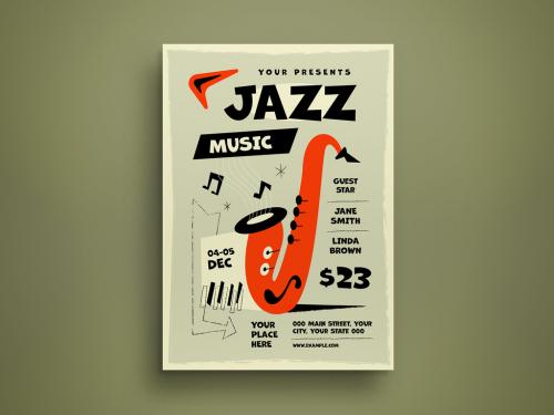 Retro Red Black Midcentury Jazz Music Flyer Layout