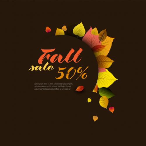 Autumn Leafs Sale Post Banner Layout Template with Circle Frame on Dark Background