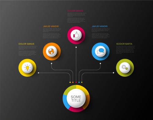 Simple Dark Infographic with Six Sphere Elements and Icons