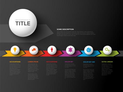 Simple Dark Six Sphere Steps Infographic Template