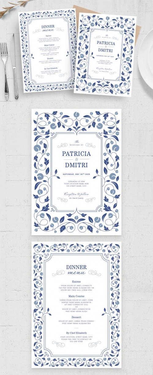 Blue Ornate Wedding Card Template