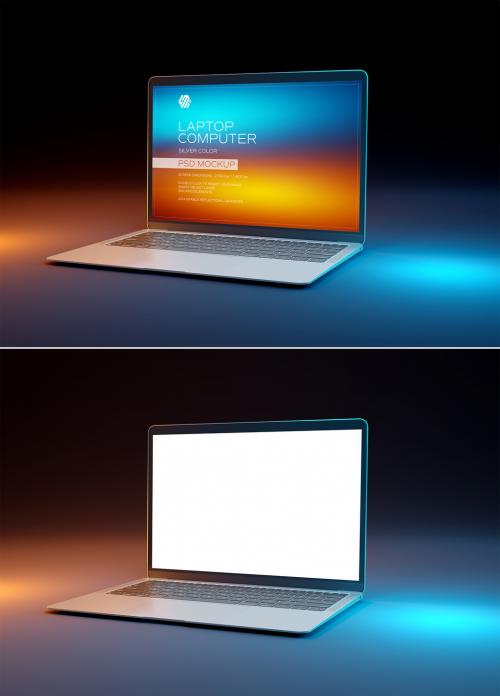 Laptop Computer Mockup Isolated on Black Background