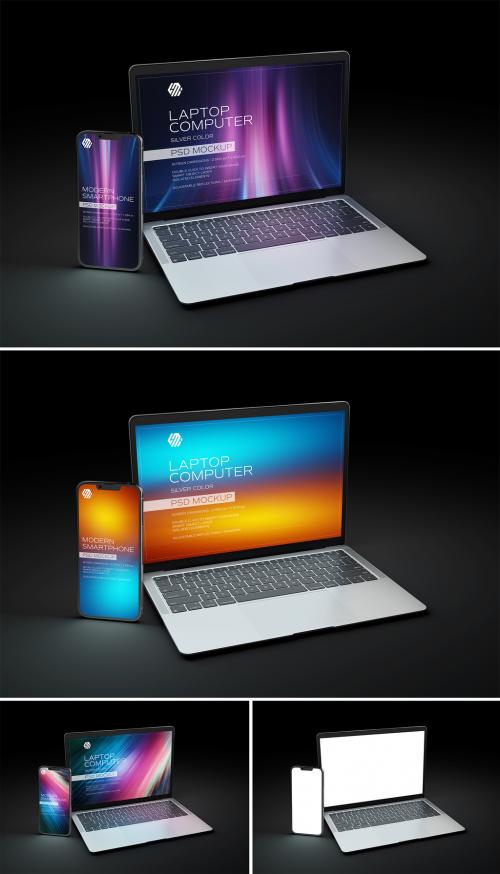 Mobile Phone and Laptop Devices Mockup on Dark Background