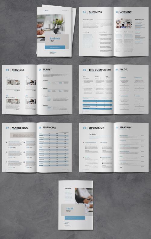 Minimal Business Plan Template with Blue and Beige Accents