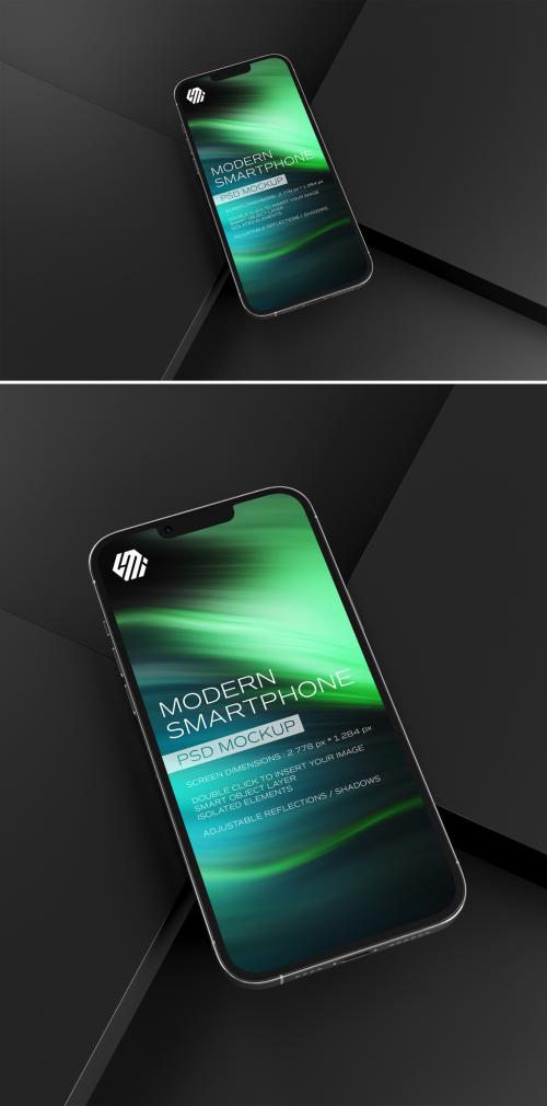 Mobile Phone Screen Mockup On Black Display Background