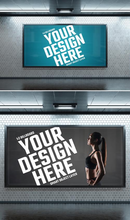 Panoramic Billboard on Underground Subway Wall Mockup