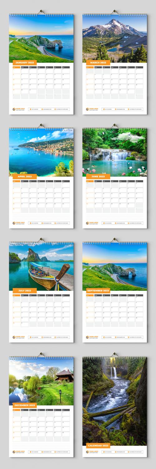 2023 Tabloid Calendar Layout with Orange Accents