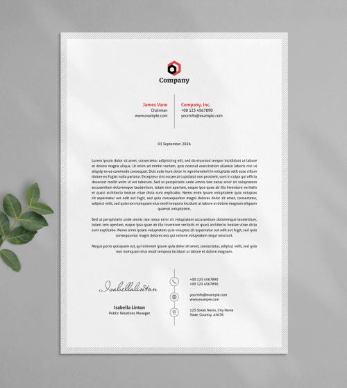Letterhead Layout with Red Accents