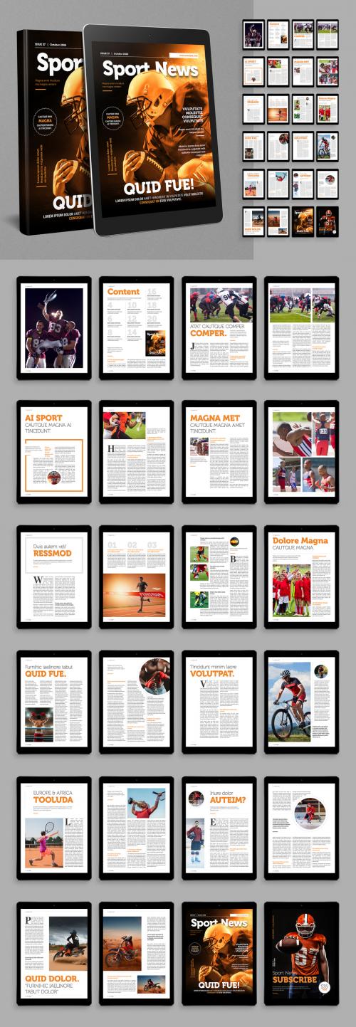 Sport E-Magazine Layout with Orange Accents