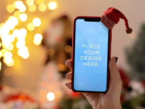 Mockup Christmas Edition Phone on Womans Hand