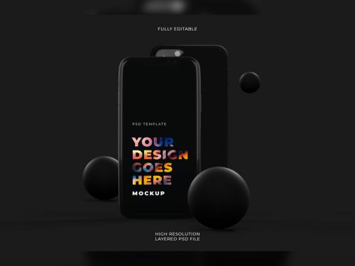 Vertical Black Smartphone Mockup in Dark Style with App Presentation