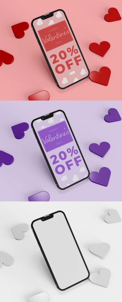 Valentine's Day Smartphone with Heart Decoration Mockup