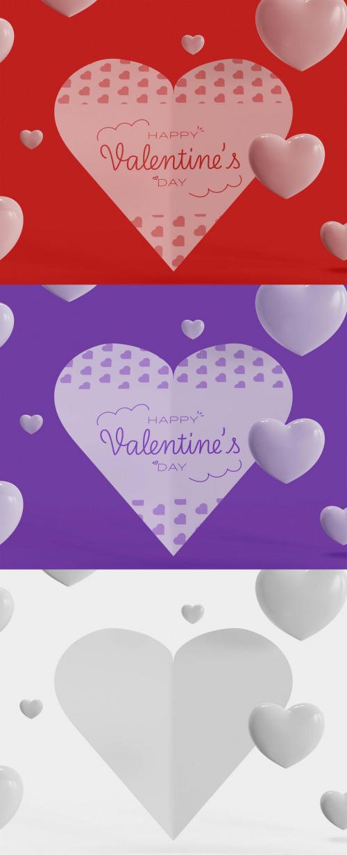 Valentine's Day Card with Heart Decoration Mockup