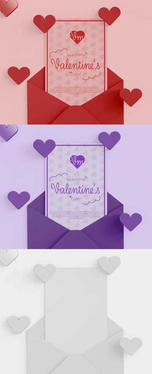 Valentine's Day Postcard with Envelope Mockup