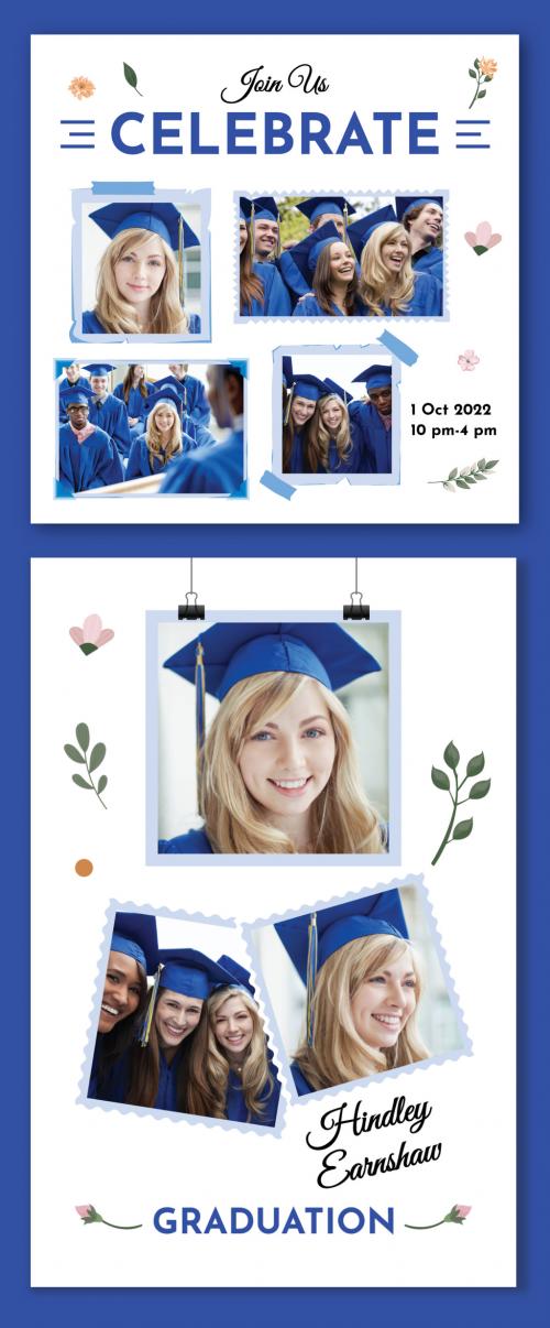 Graduation Photo Collage Flyer Postcard with Ribbons