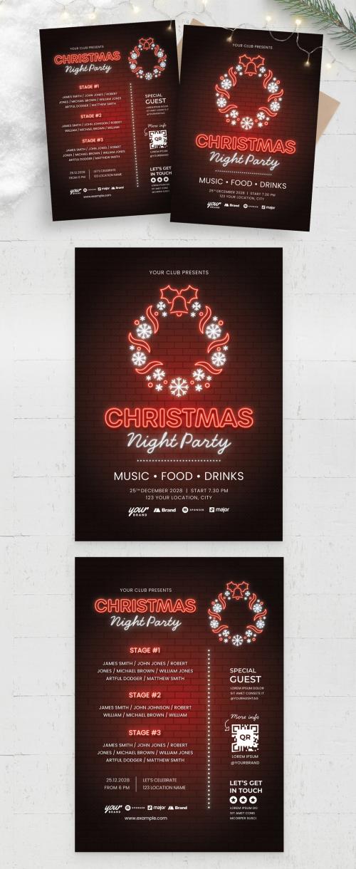 Christmas Party Flyer with Red White Neon Style