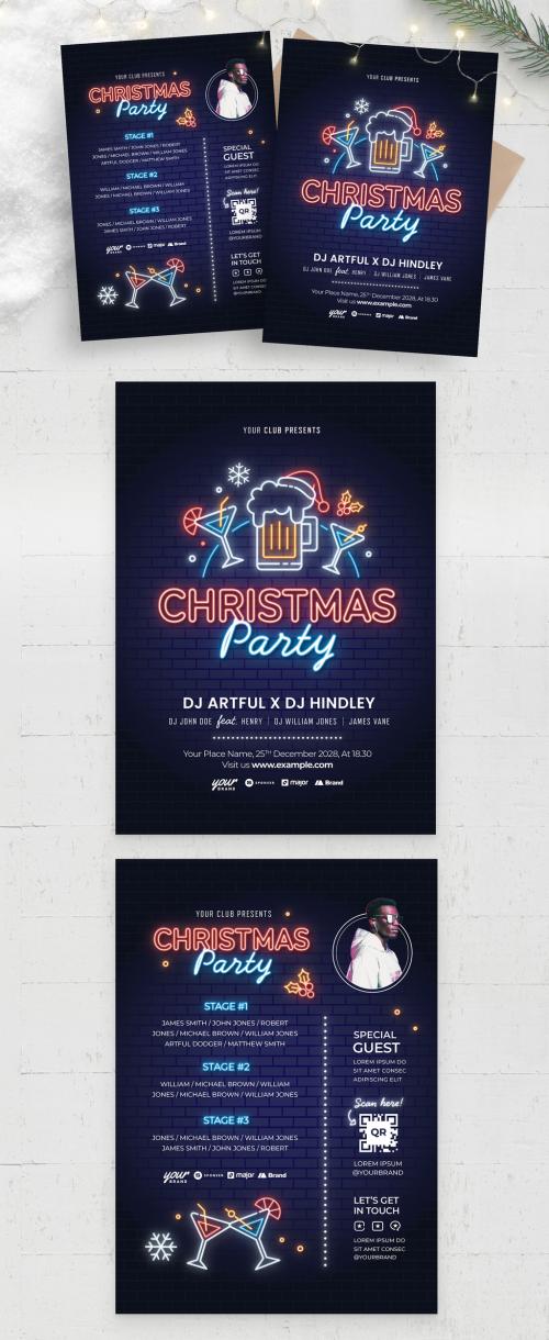 Neon Christmas Party Flyer Poster Layout