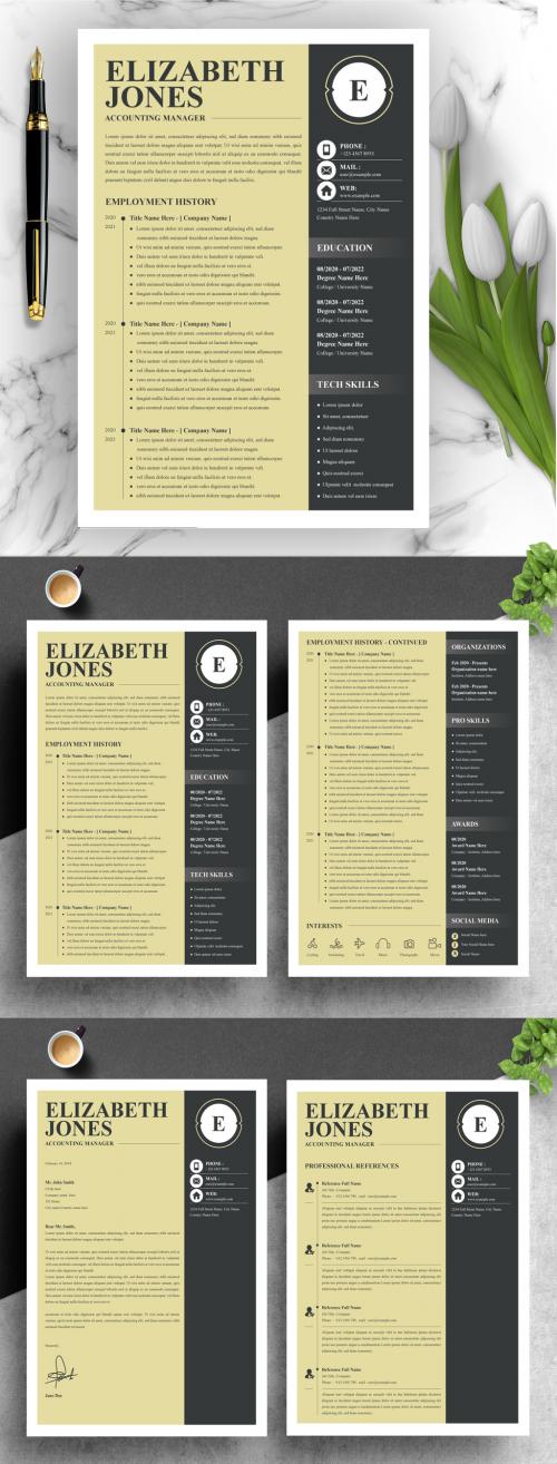 Resume Template Set with Black Sidebar