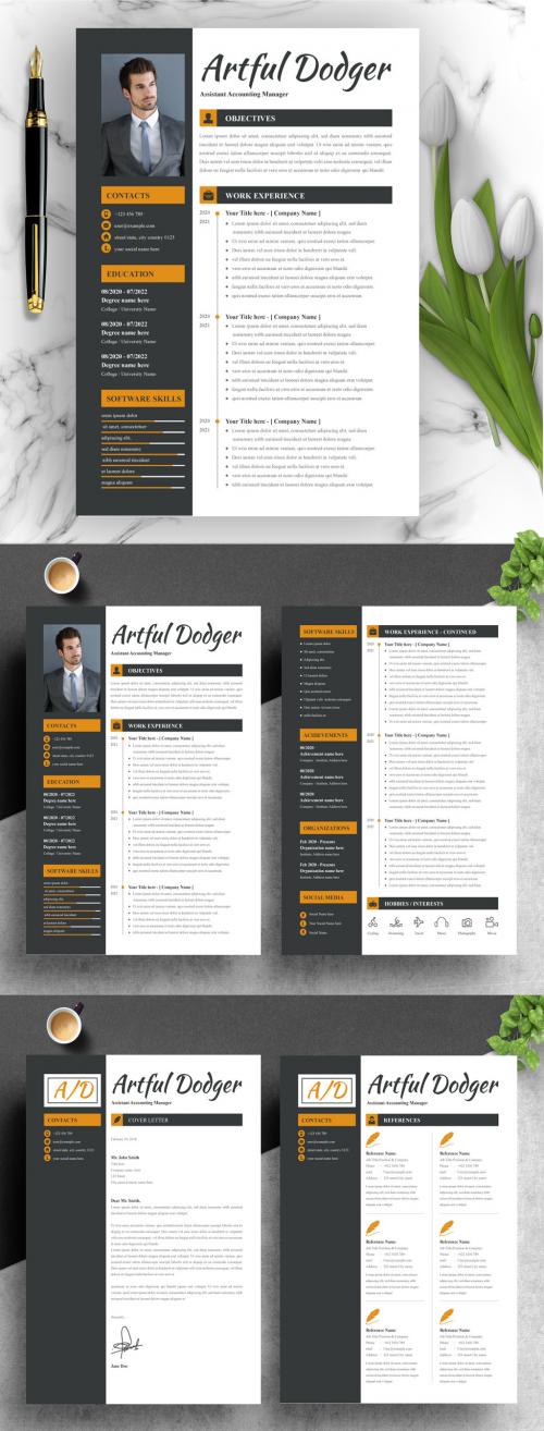 Resume Layout with Dark Orange Accents