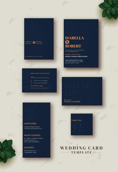 Dark Blue Color Wedding Stationery Set