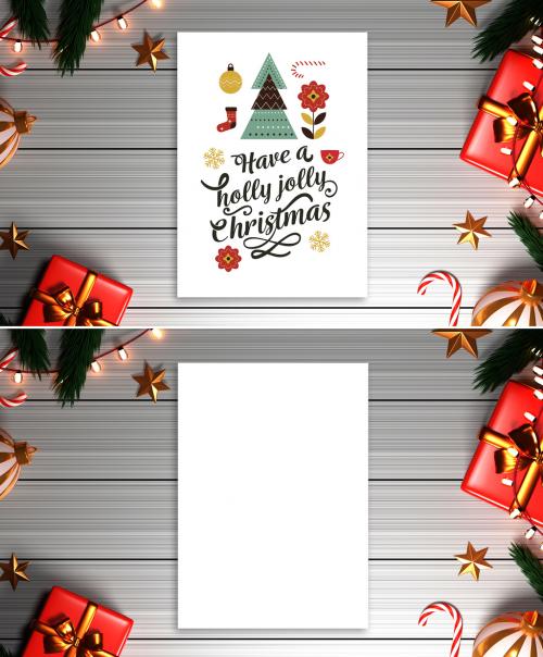 Christmas Invitation Mock Up with 3D Render of Gift Boxes and Star and Decorative Lights