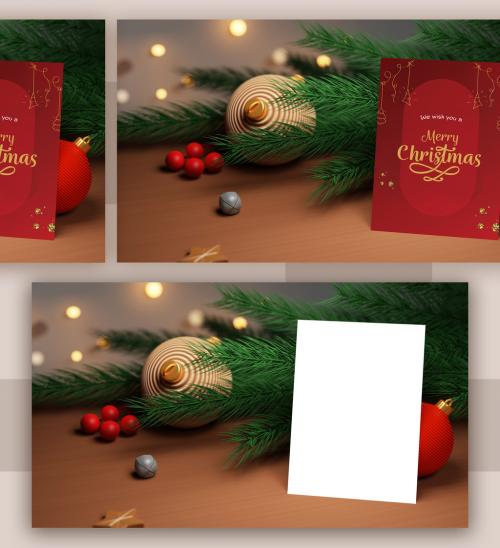 Christmas Invitation Mock Up with 3D Render of Fir Trees and Christmas Ball