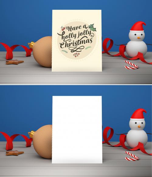 Christmas Invitation Mock Up with 3D Render of Snowman and Christmas Ball