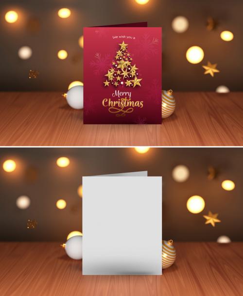 Christmas Greeting Mock Up with Shiny Lights on Background