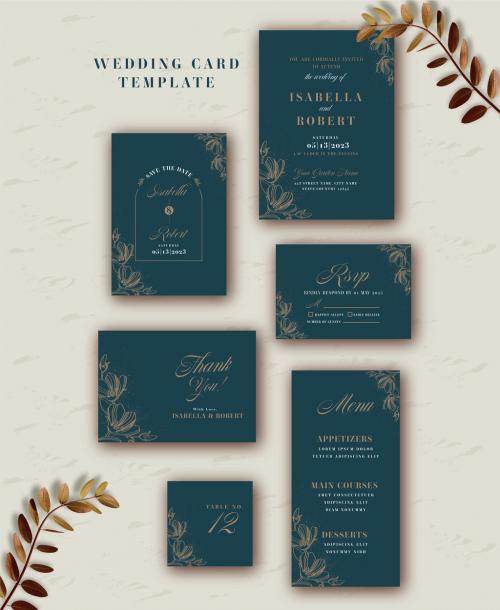 Teal and Golden Floral Wedding Stationery Set