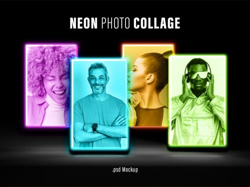 Neon Photo Collage Mockup
