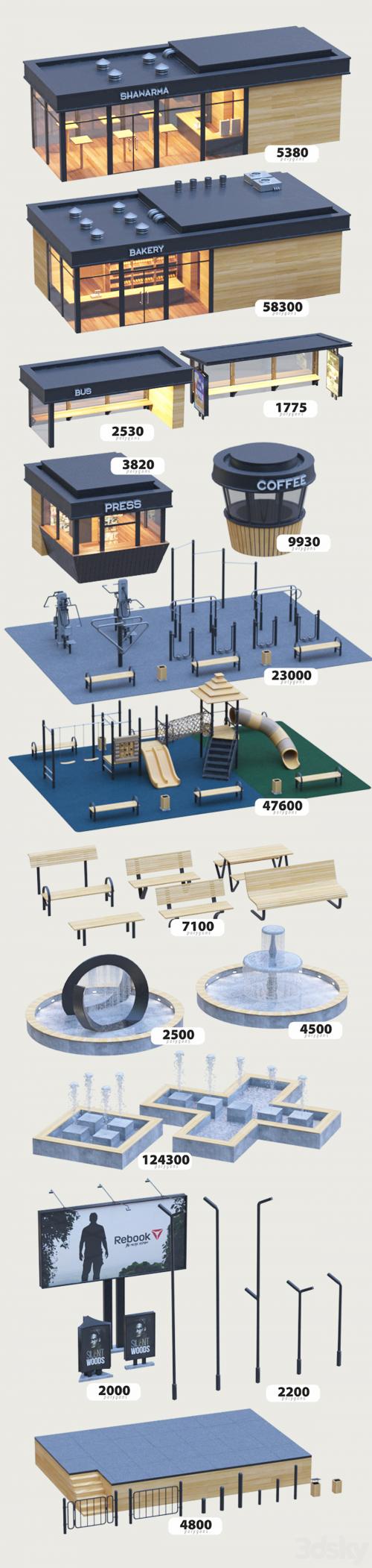 Set of elements of urban style