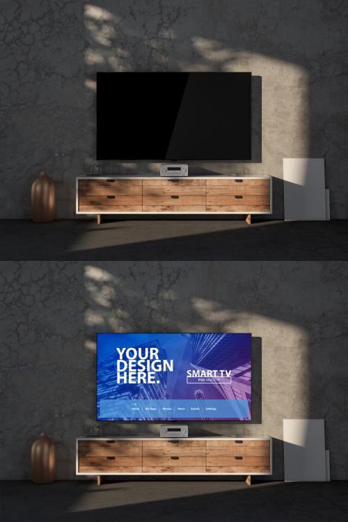 Large Tv Mockup in Living Room