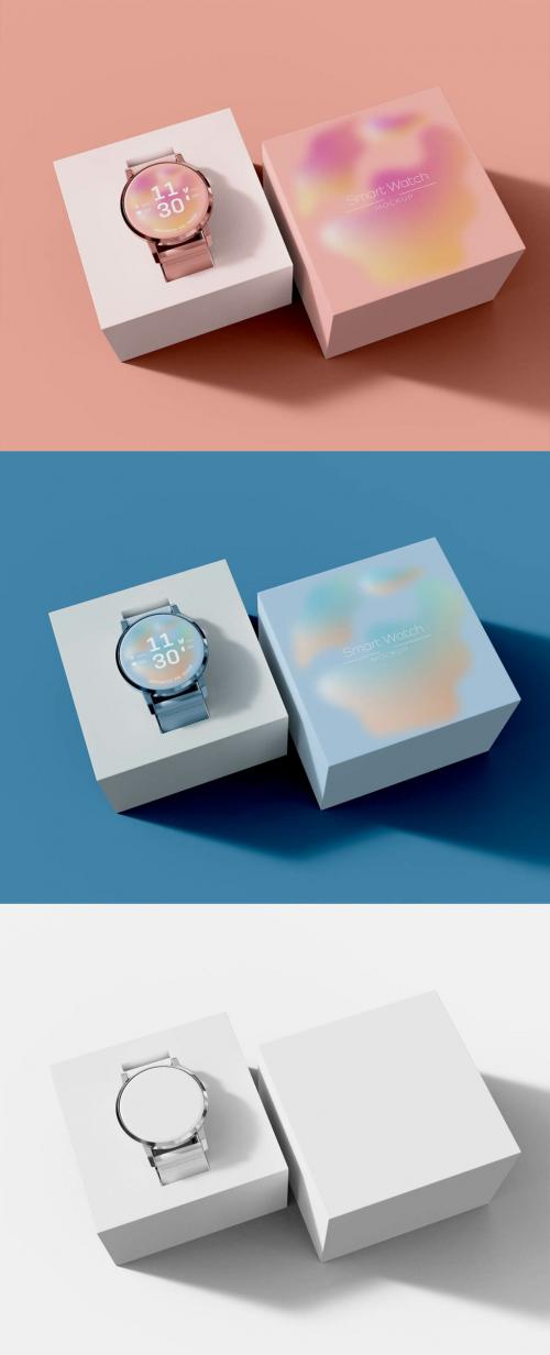 Smartwatch with Box Packaging Mockup