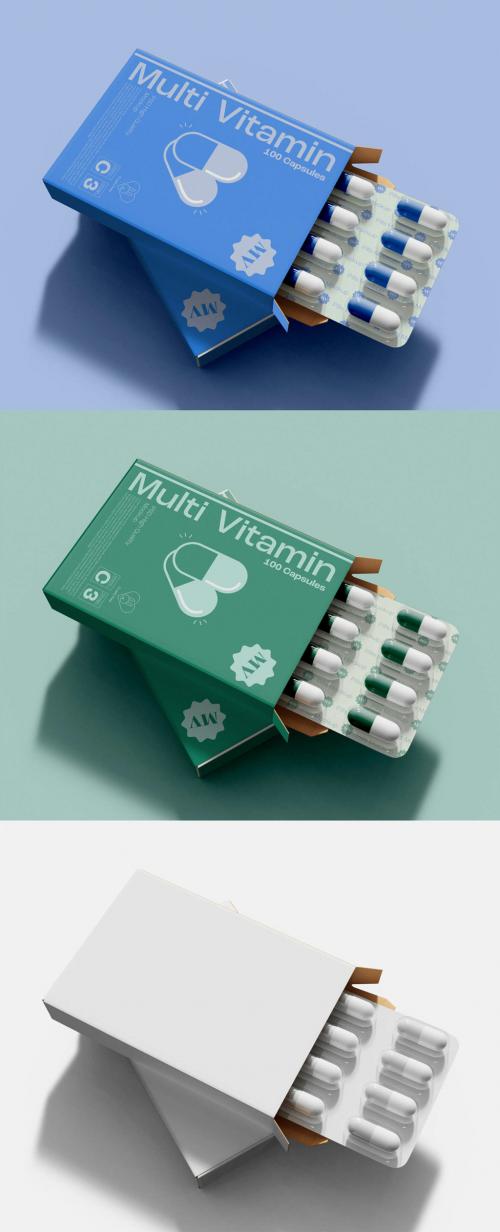 Medication Packaging with Pills Mockup