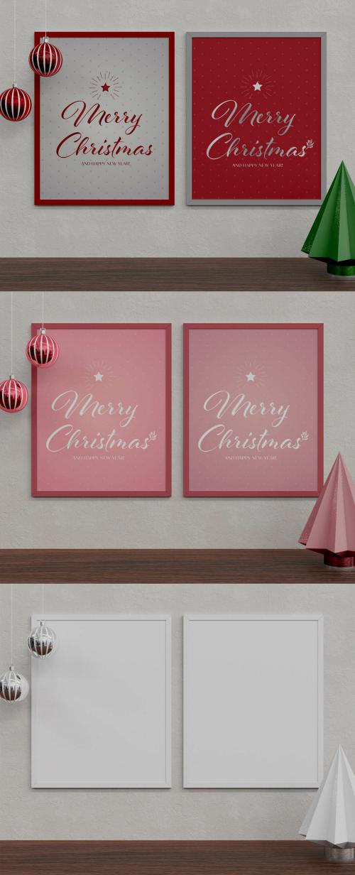 Two Christmas Frame with Ornaments Mockup