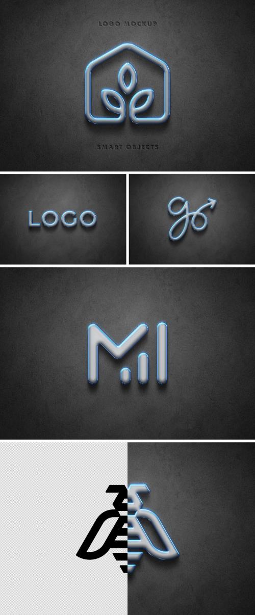 Blue Neon Tube Logo Mockup