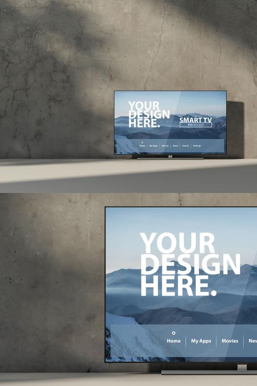 Large Smart Tv Mockup on the Floor in Living Room