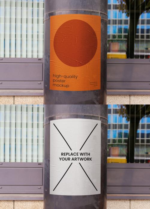 Glued Outdoor Poster on Column Mockup