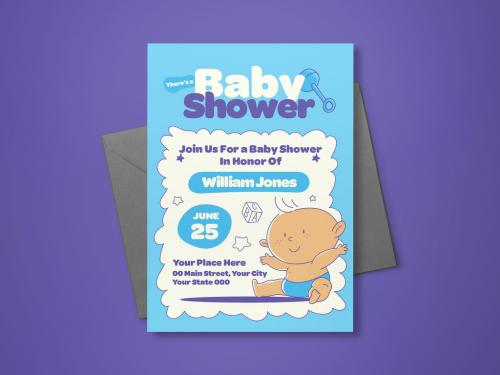 Blue Handdrawn Baby Shower Invitation