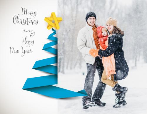 Christmas Winter Family Photo Card Layout Layout with Paper Christmas Tree
