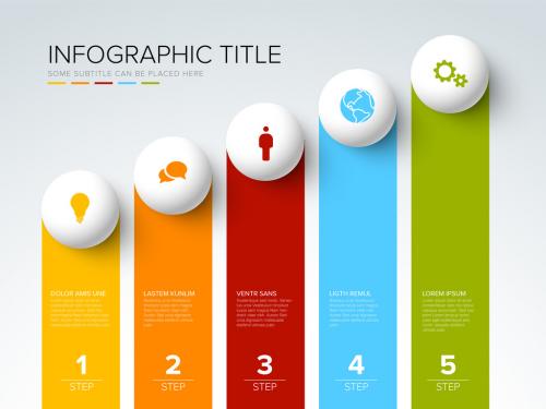 Five Rounded Steps Elements Layout with Stripes and Spheres