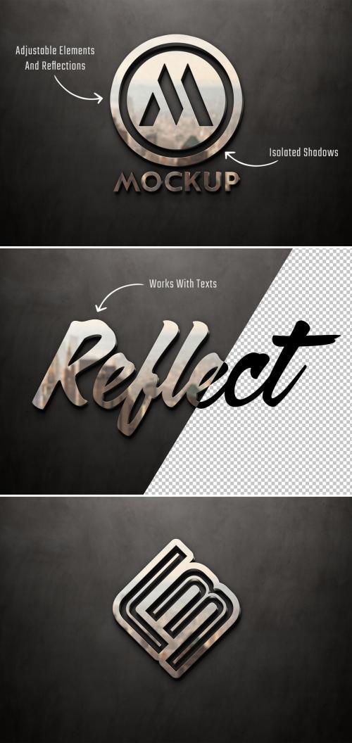 Metal Logo Mockup with 3D Glossy Effect on Concrete Wall