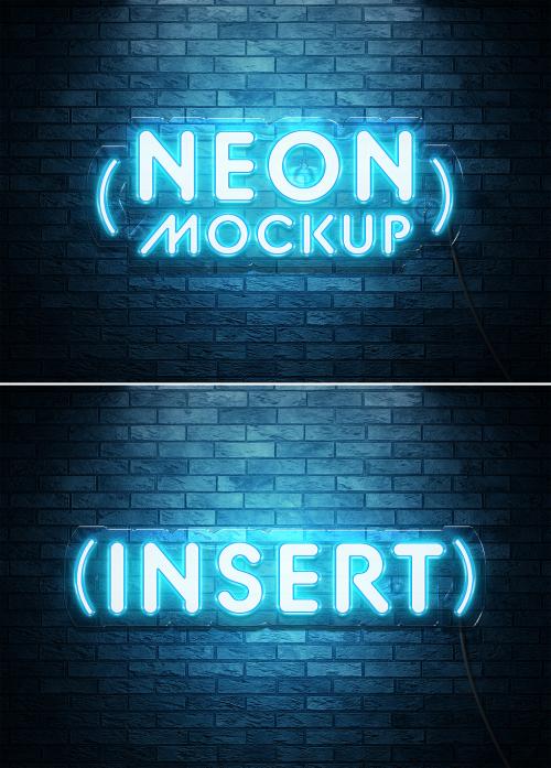 Neon Text Effect Mockup on Brick Wall