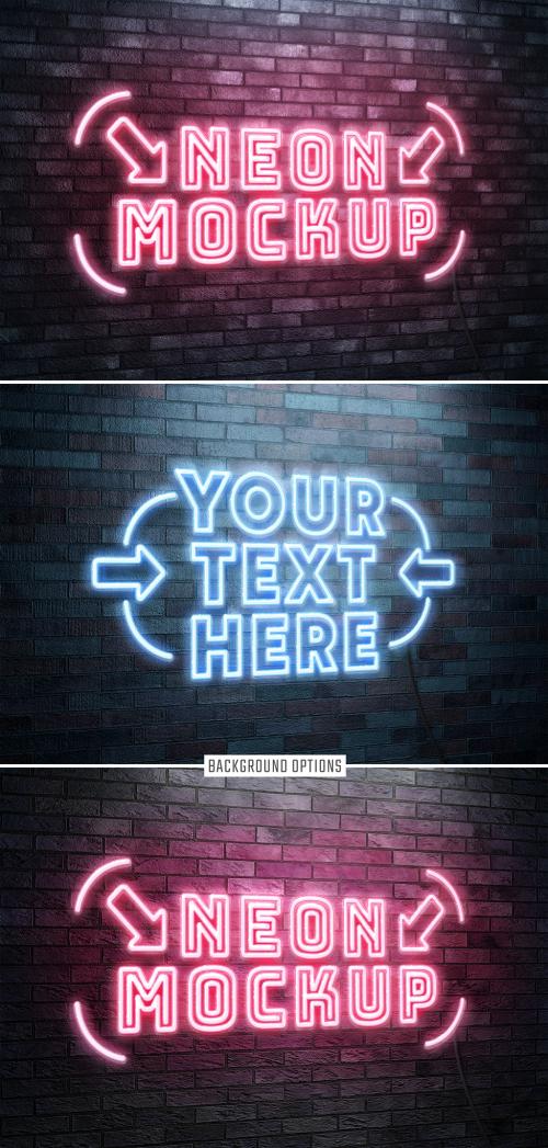 Neon Text Effect Mockup on Brick Wall