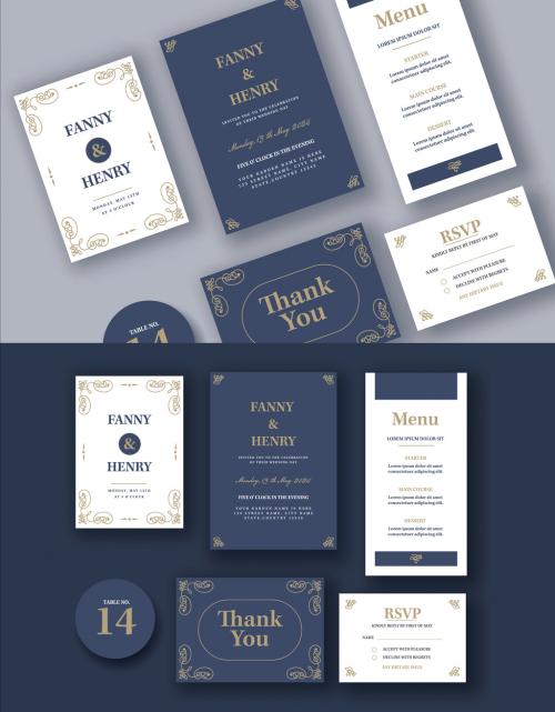 Blue and White Minimal Wedding Stationery Set.