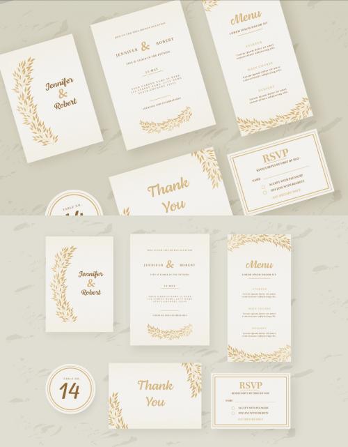Golden Floral, Minimal Wedding Stationery Set.