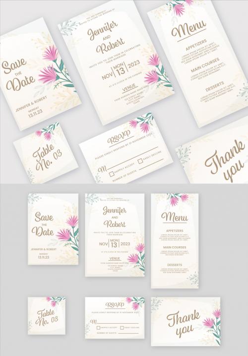 Beautiful Floral, Minimal Wedding Stationery Set.